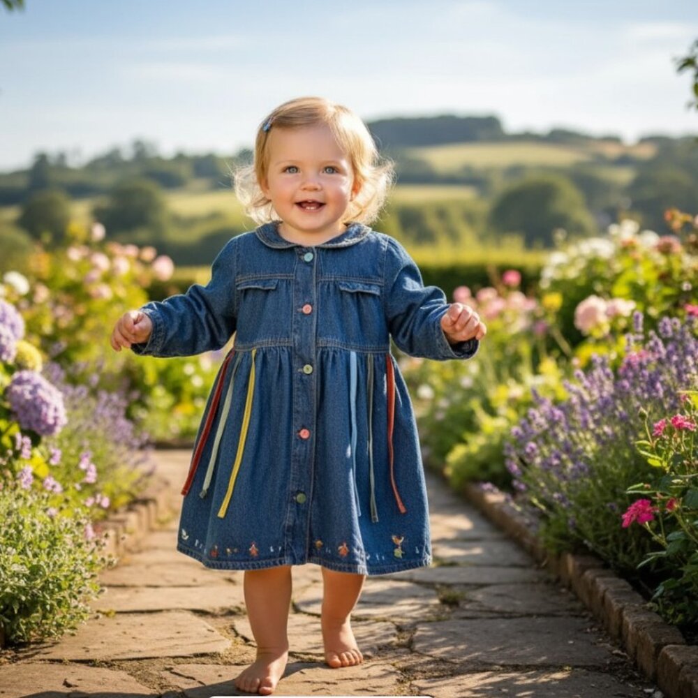 Catimini Denim Jean Dress with  Embroidered Details 18 Months (81 cm)